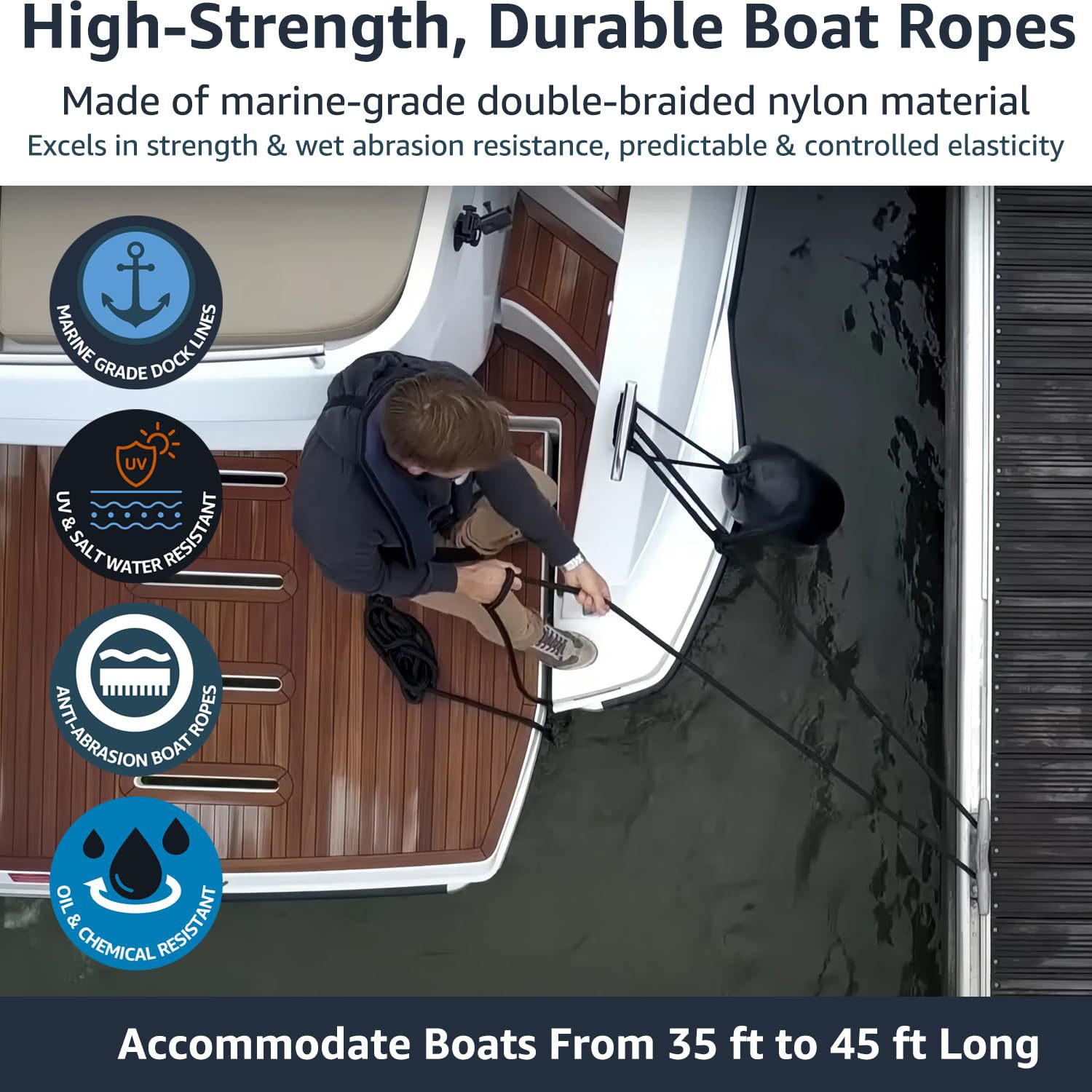 4.6m/15ft Black Boat Dock Line - Fishing Boat Anchor บทวิจารณ์และราคา